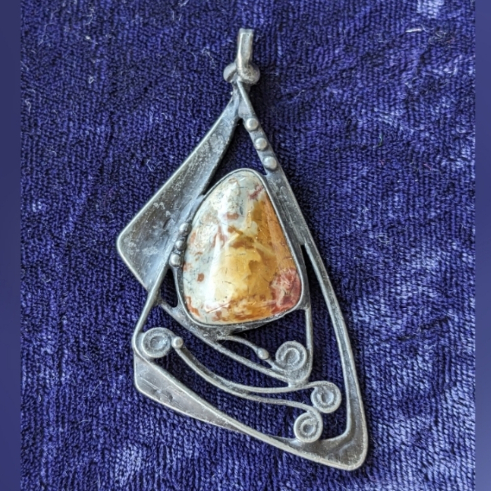 Vintage / Antique Art Nouveau Pendant With Gemstone, Handmade